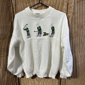 Vintage 7UP Golf Sweater McBriar XL Ivory Advertising Soda Pop Sport